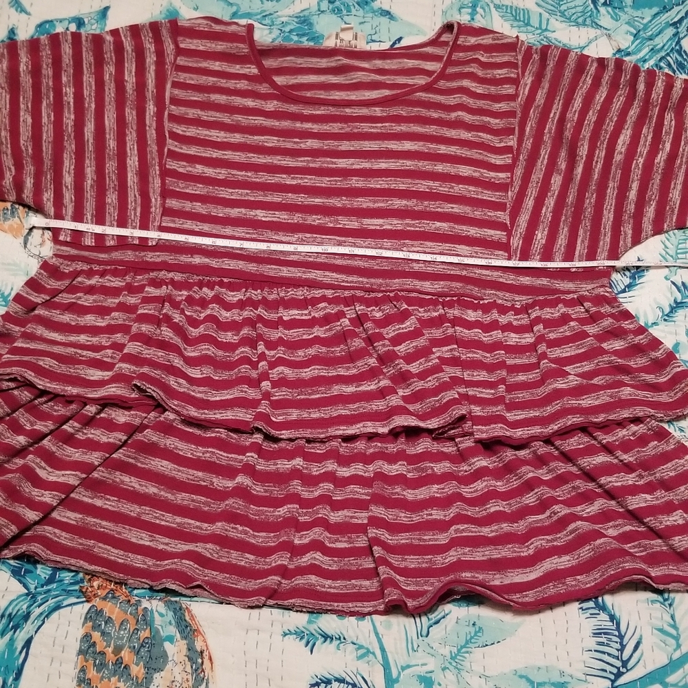Umgee Heather Gray and Red Striped Ruffle Top - Picture 4 of 10